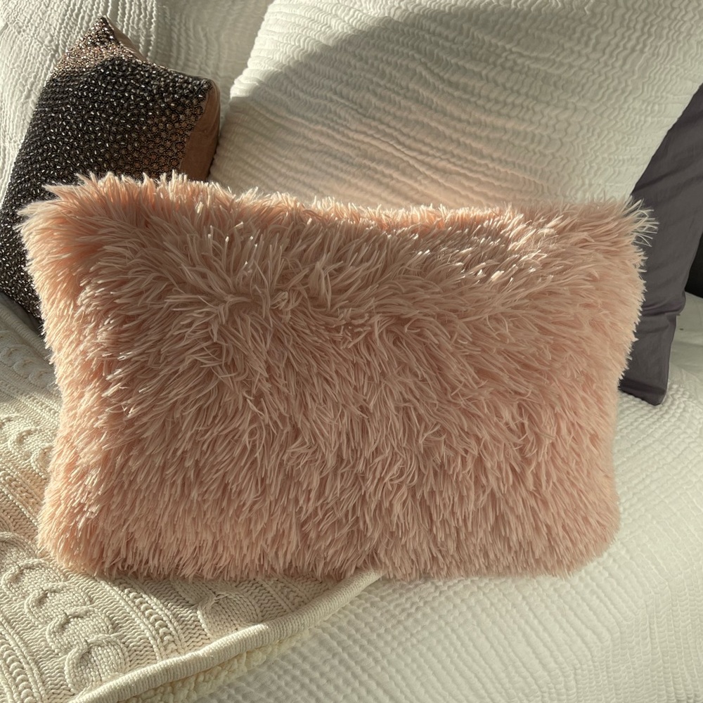 Pale pink super soft, cute and cozy faux fur pillow